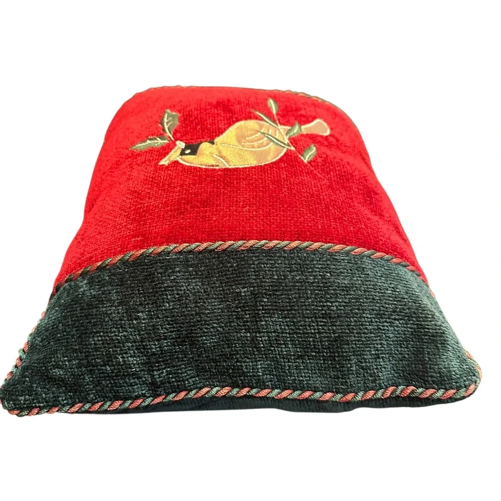 Christmas Chenille Embroidered Pillows Set‎ of 2 Red Green Cardinal Bell 15x11